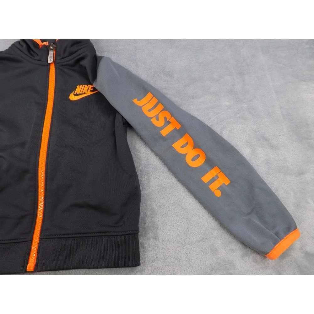 Nike Jacket Boy's Size 2T Toddler Gray/Orange‎ Zip Up Pockets Just Do It Graphic